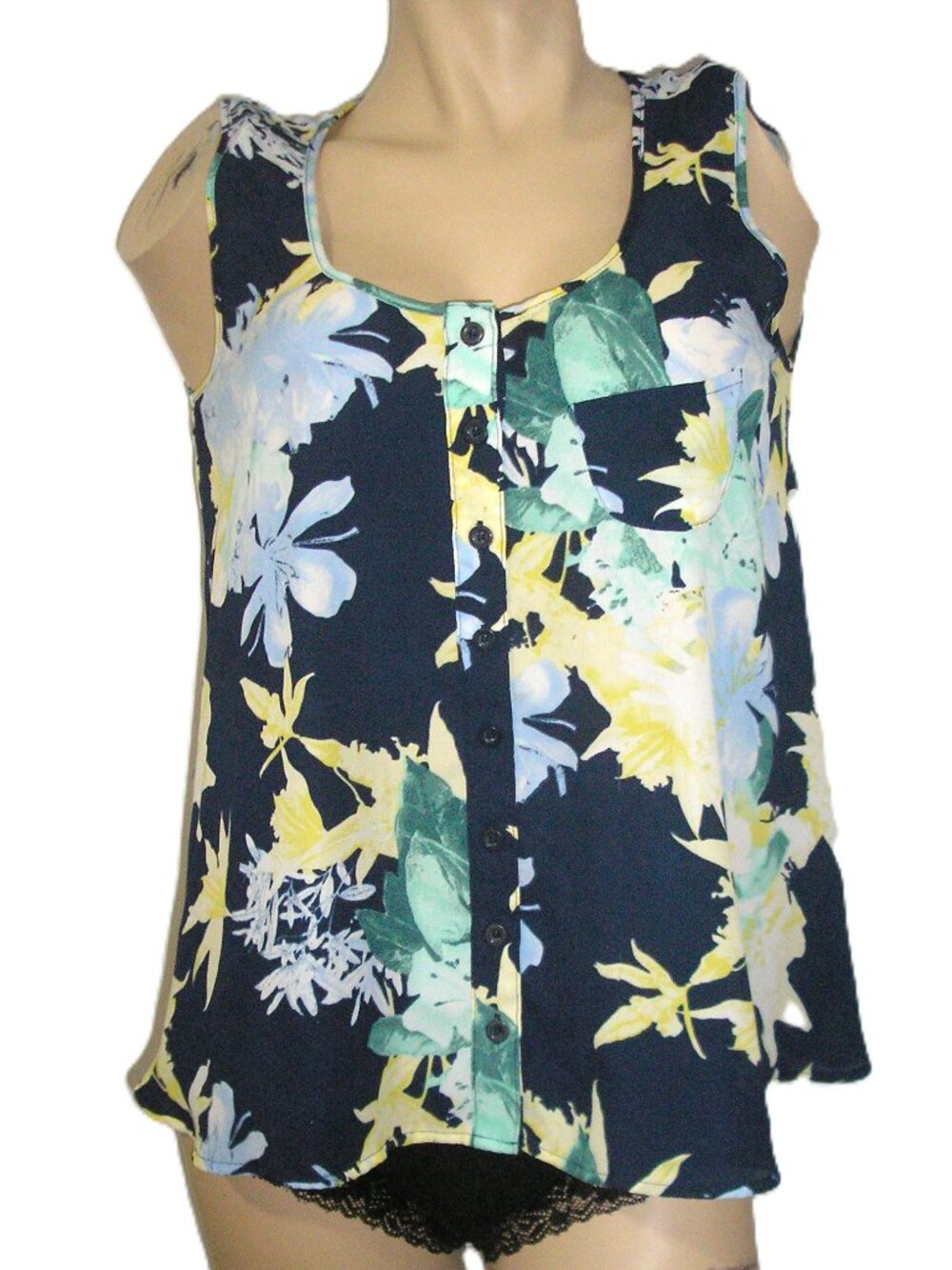 Style & Co. Button Front Floral Top, Medium